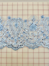 Trim -  Sequined and Beaded Embroidered  Border Light Blue
